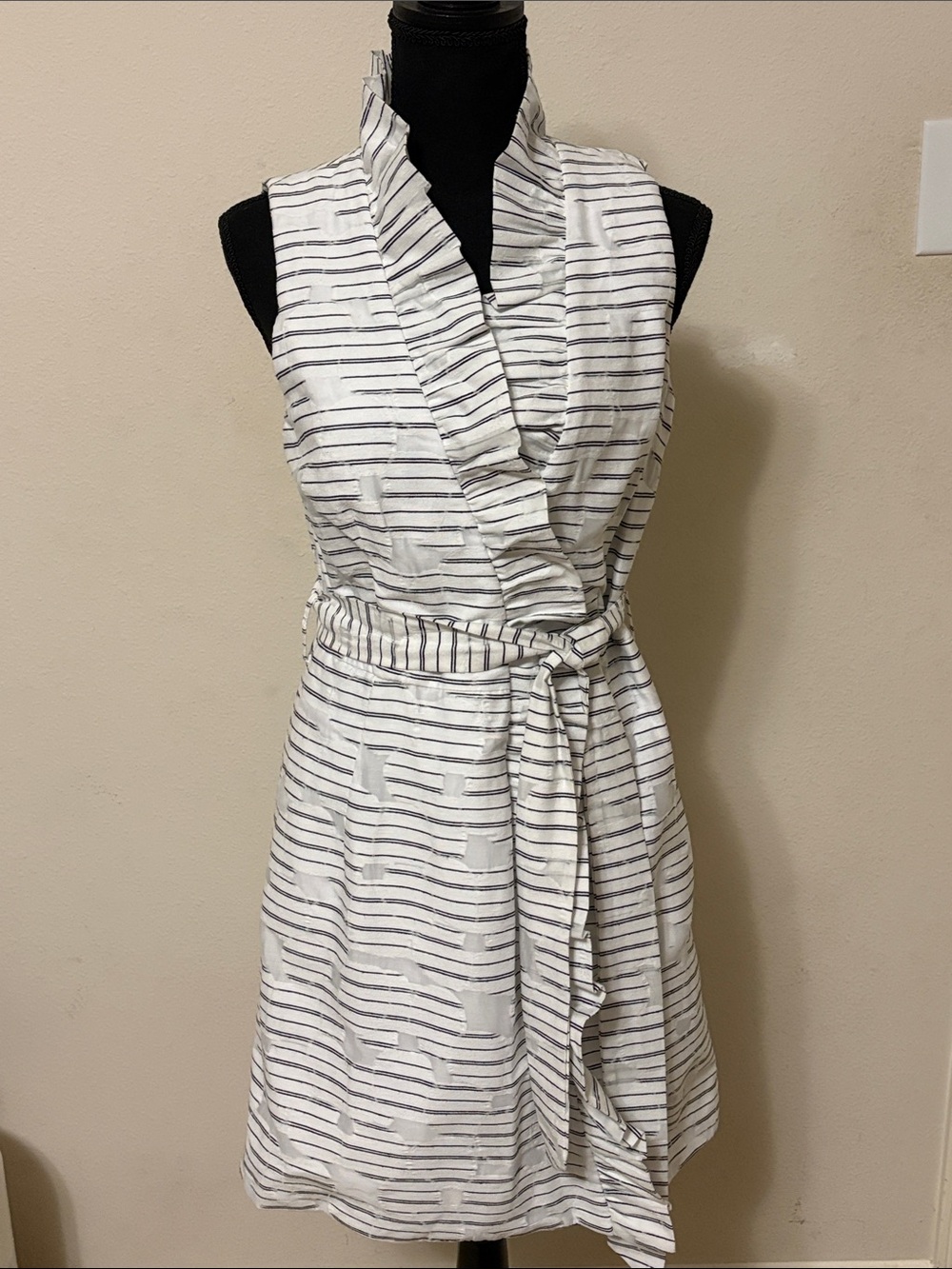 Milly White Sleeveless Striped Wrap Midi Dress